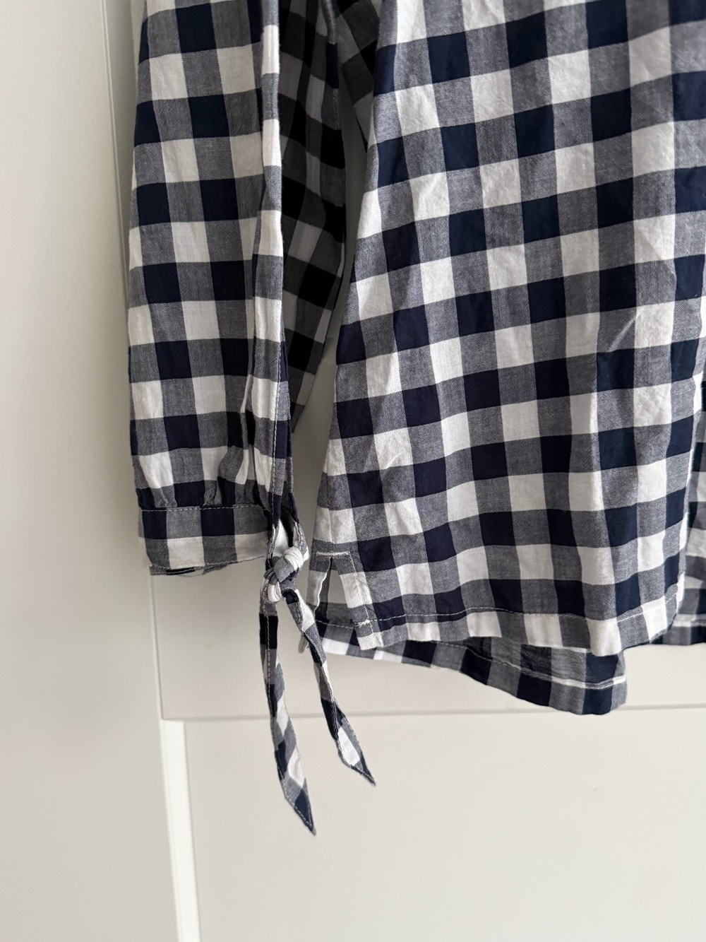 J. Crew Navy and White Gingham Lightweight Cold Shoulder Top - Picture 5 of 9